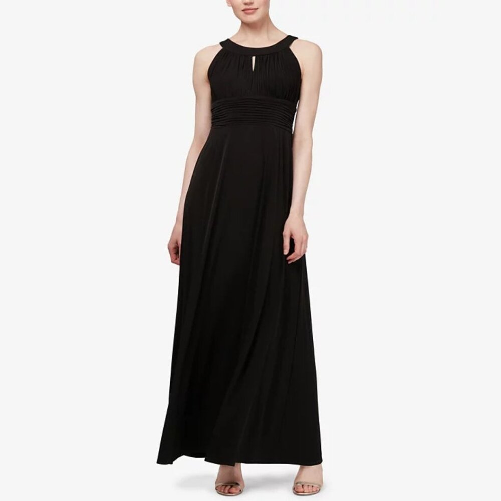 NWT SLNY Ruched Waist Keyhole Maxi Dress Black Size 6